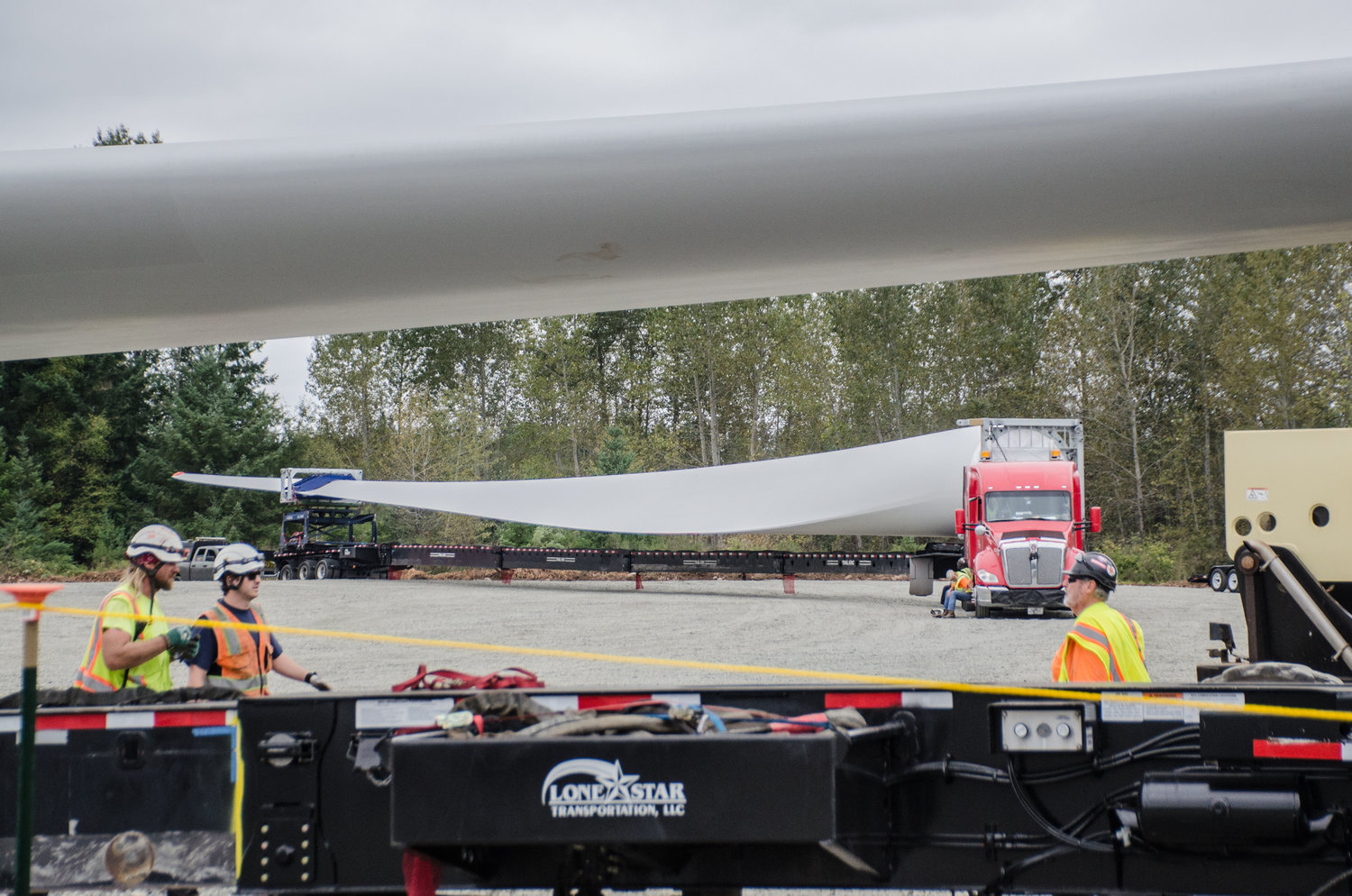Wind turbine blades, roughly 220-feet in length, are pictured at the Skookumchuck Wind Project in this file photo.