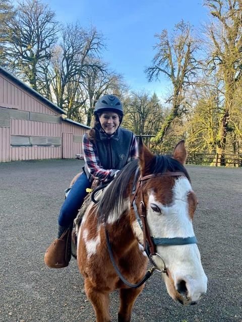 Sarah loves her horse Robbie.