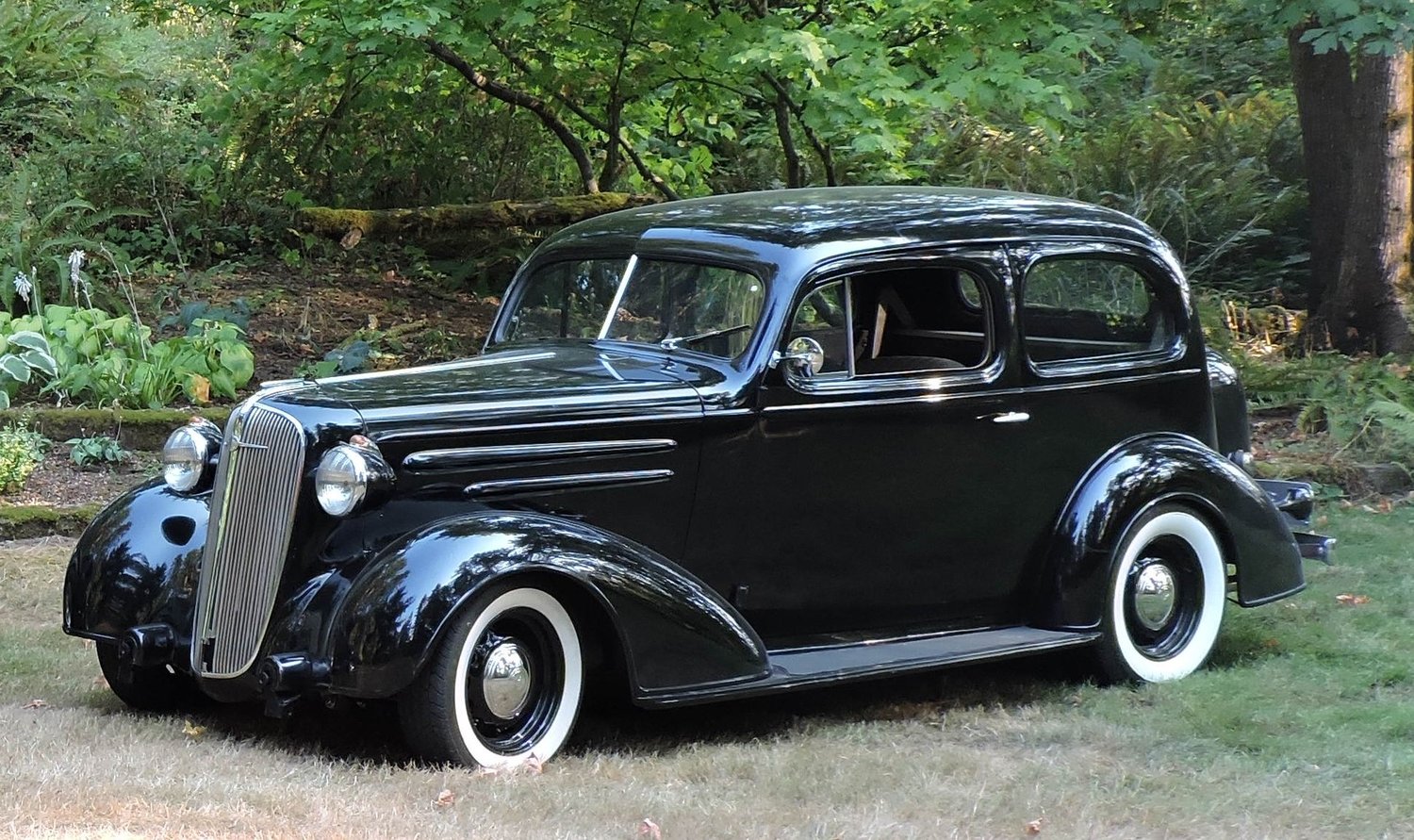 Battle Ground resident Ruth Snodgrass's 1936 two door Chevy Sedan has a 292 inline six and automatic transmission.