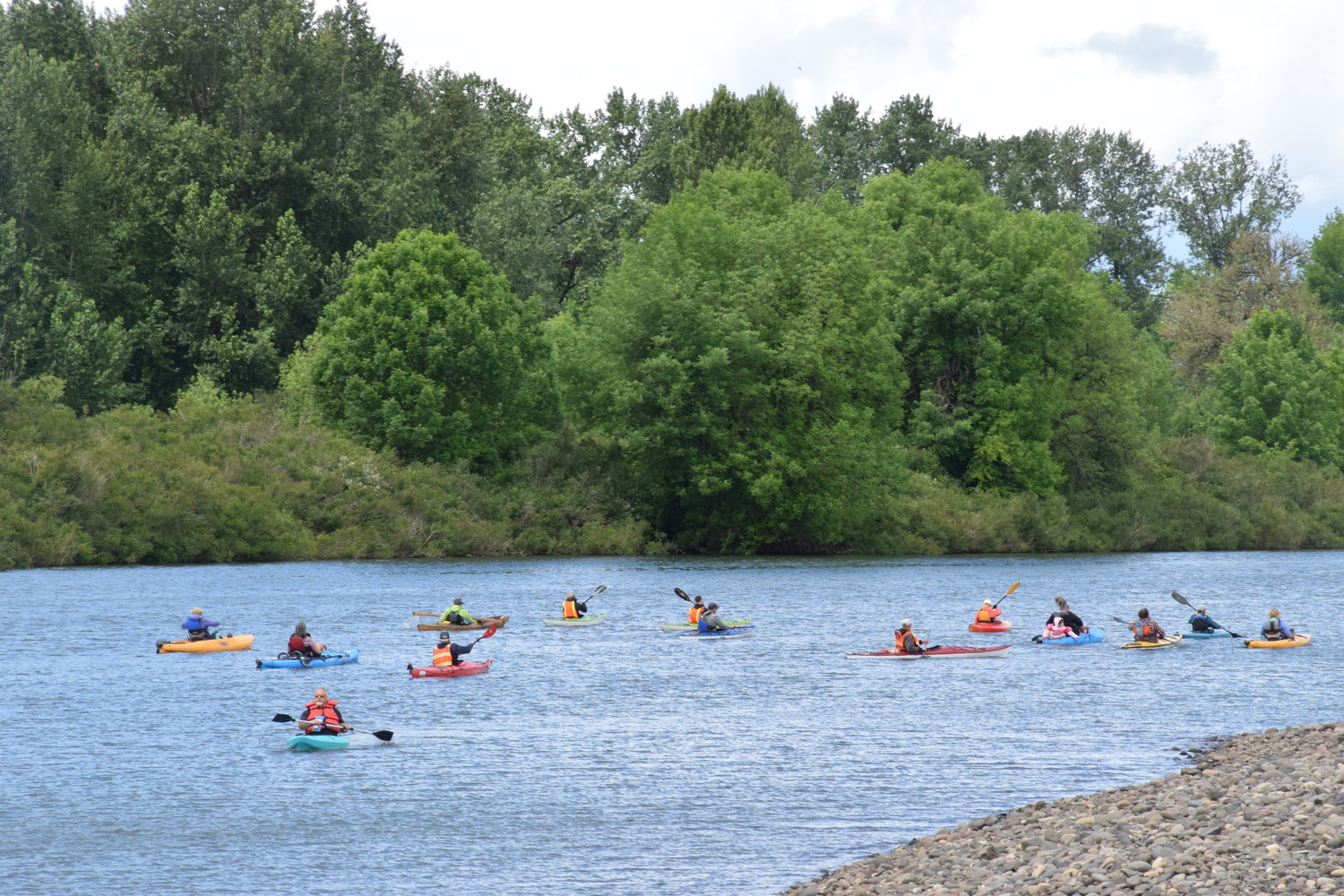 Kayakers and a canoe idle on Lake River in Ridgefield ahead of an afternoon guided paddle, one of two group boating events that were part of 2021’s Big Paddle.