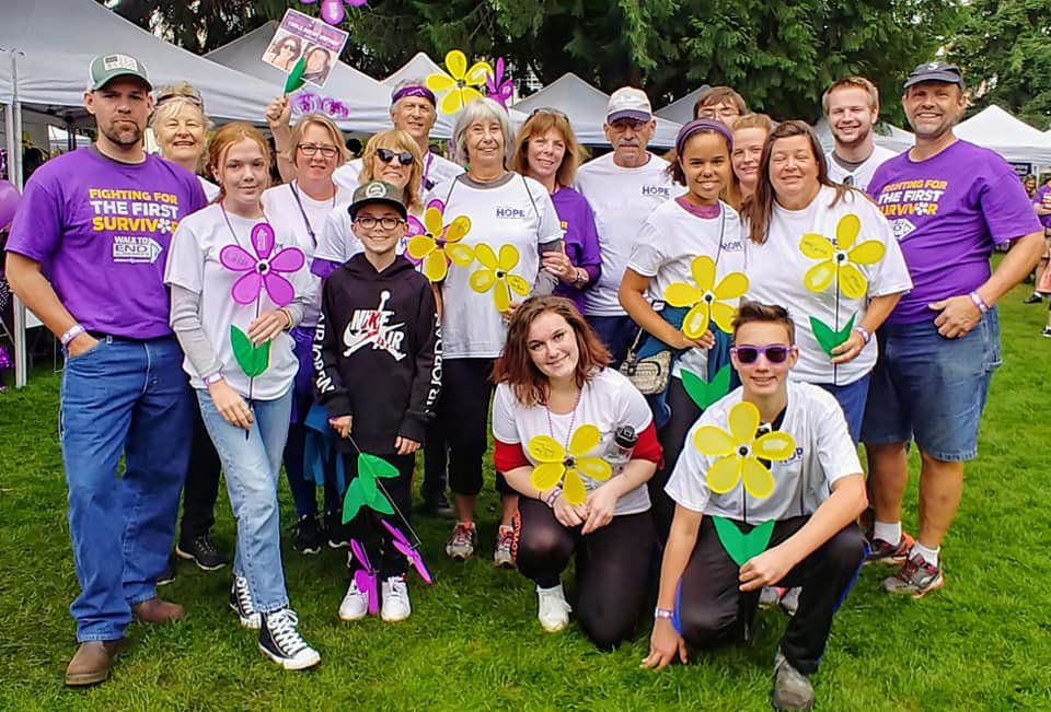 Battle Ground HOPE Dementia Support Group is pictured at the Walk to End Alzheimer’s in 2019.