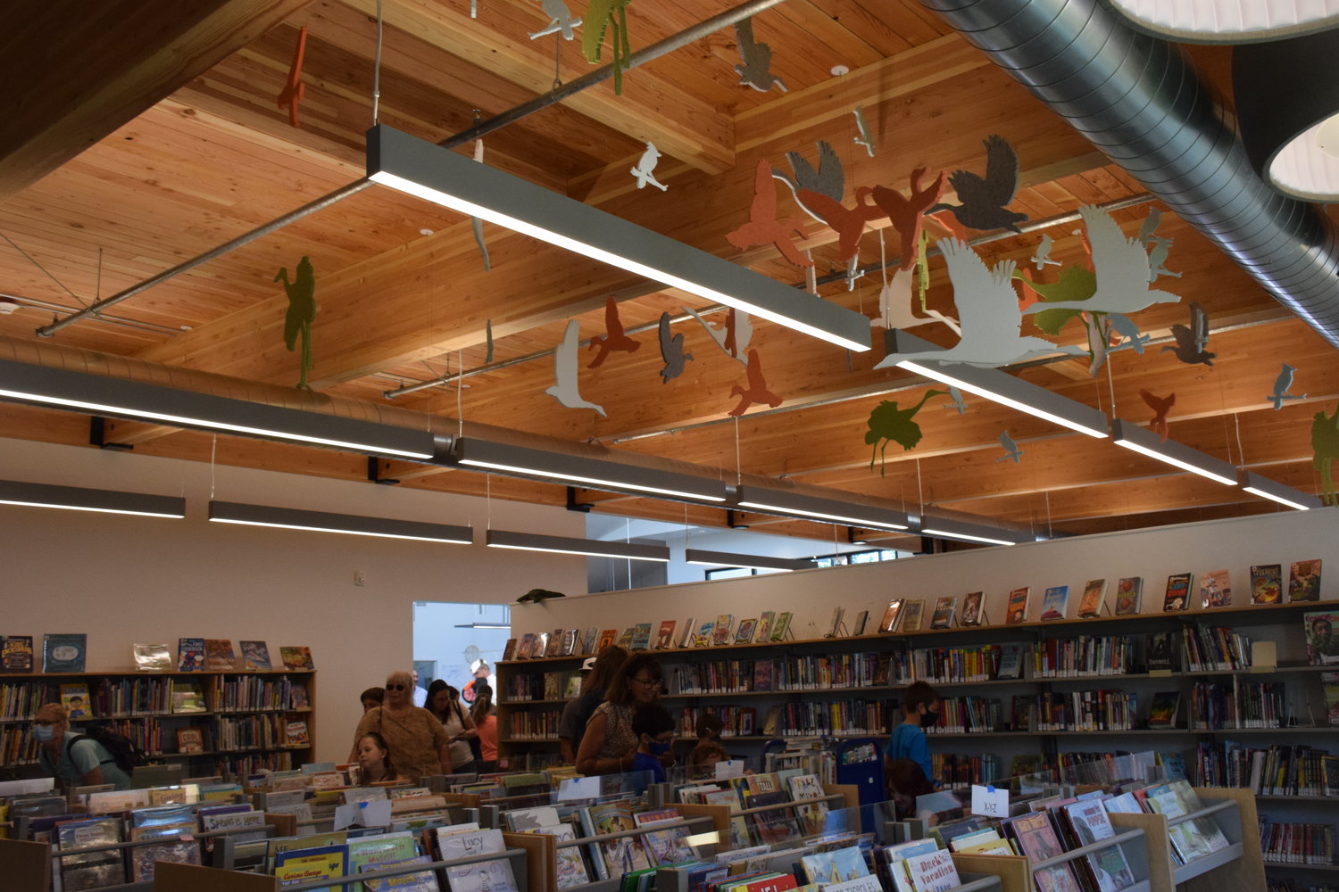 The birds above the children’s section of the Ridgefield Community Library aren’t just ornamental. They act as sound dampeners to keep things quiet in other areas of the library, Fort Vancouver Regional Library District Communications and Marketing Director Tak Kendrick said.