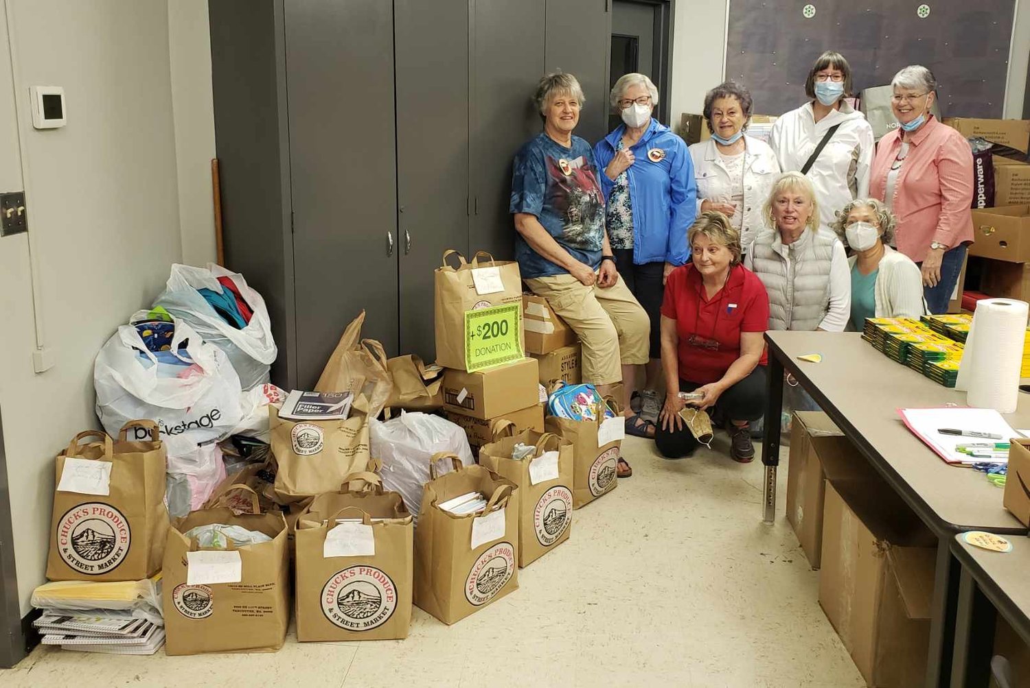 School supplies were donated by members of the General Federation of Women’s Clubs Battle Ground to the Battle Ground Education Foundation office on the Lewisville campus.