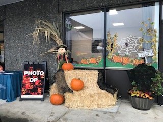 A hay bale people can pose on is pictured at a previous trick-or-treat trail event.