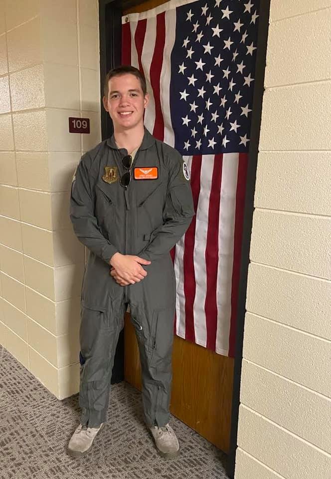 Wyatt Moody, 19, wears his newly earned pilot wings at Indiana Wesleyan University.