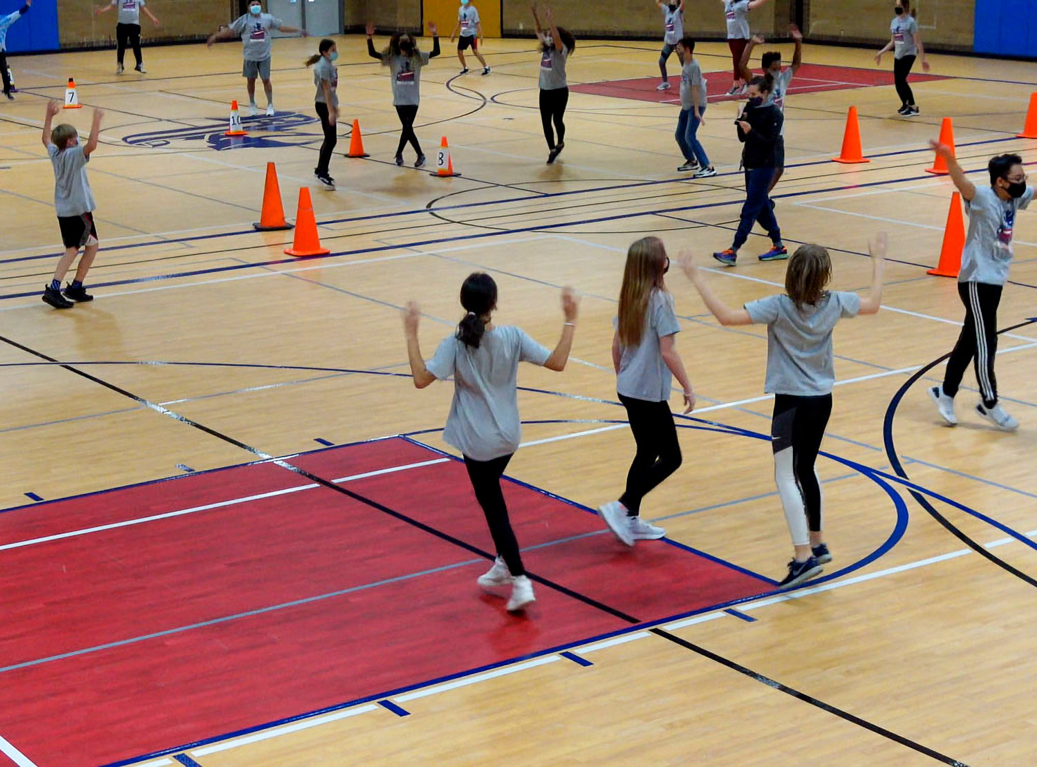 Students exercise at Pleasant Valley Middle School.