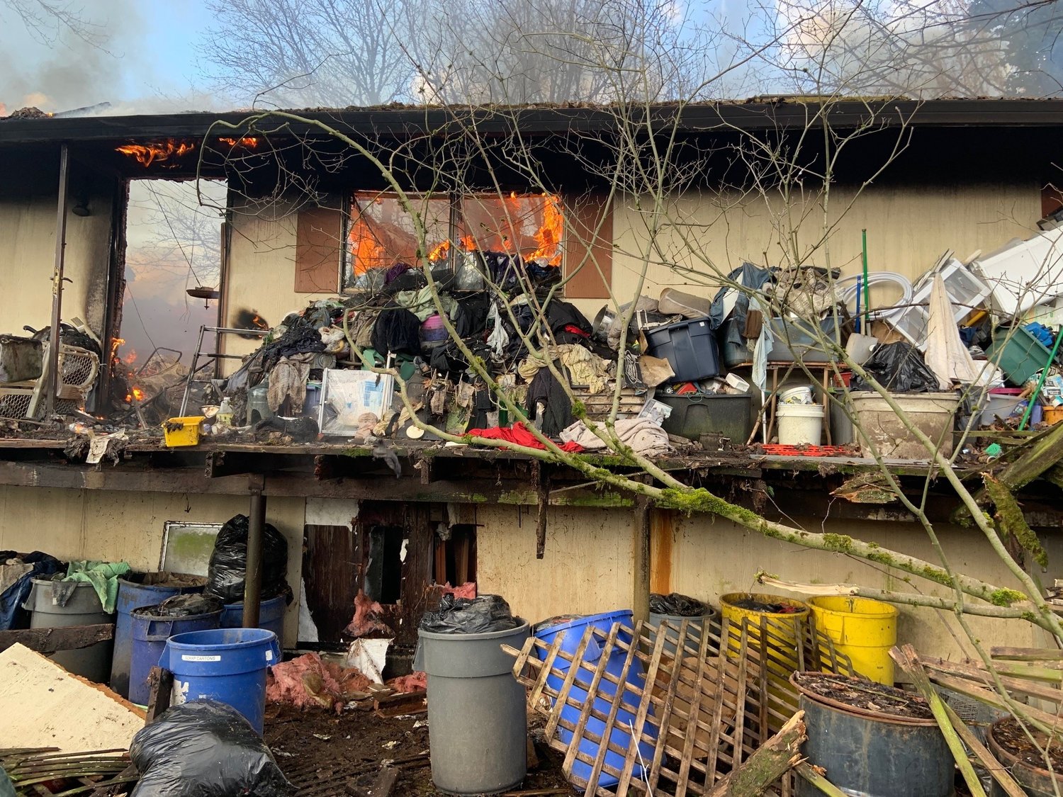 Clutter on a deck prevented firefighters from gaining entry into a home that caught fire at 8710 NE 244th St. on March 16. 