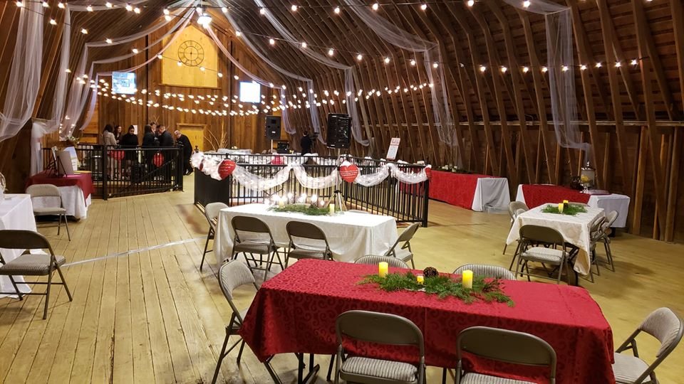 The event space of the Love Your Library fundraiser is pictured at Peterson’s Red Barn in February of 2020.