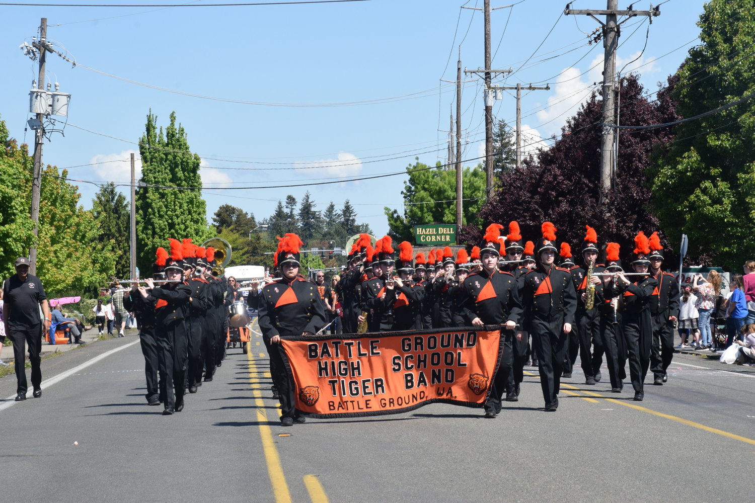 Battle Ground High School’s marching band parades down Hazel Dell Avenue during the 2022 Parade of Bands on May 21.