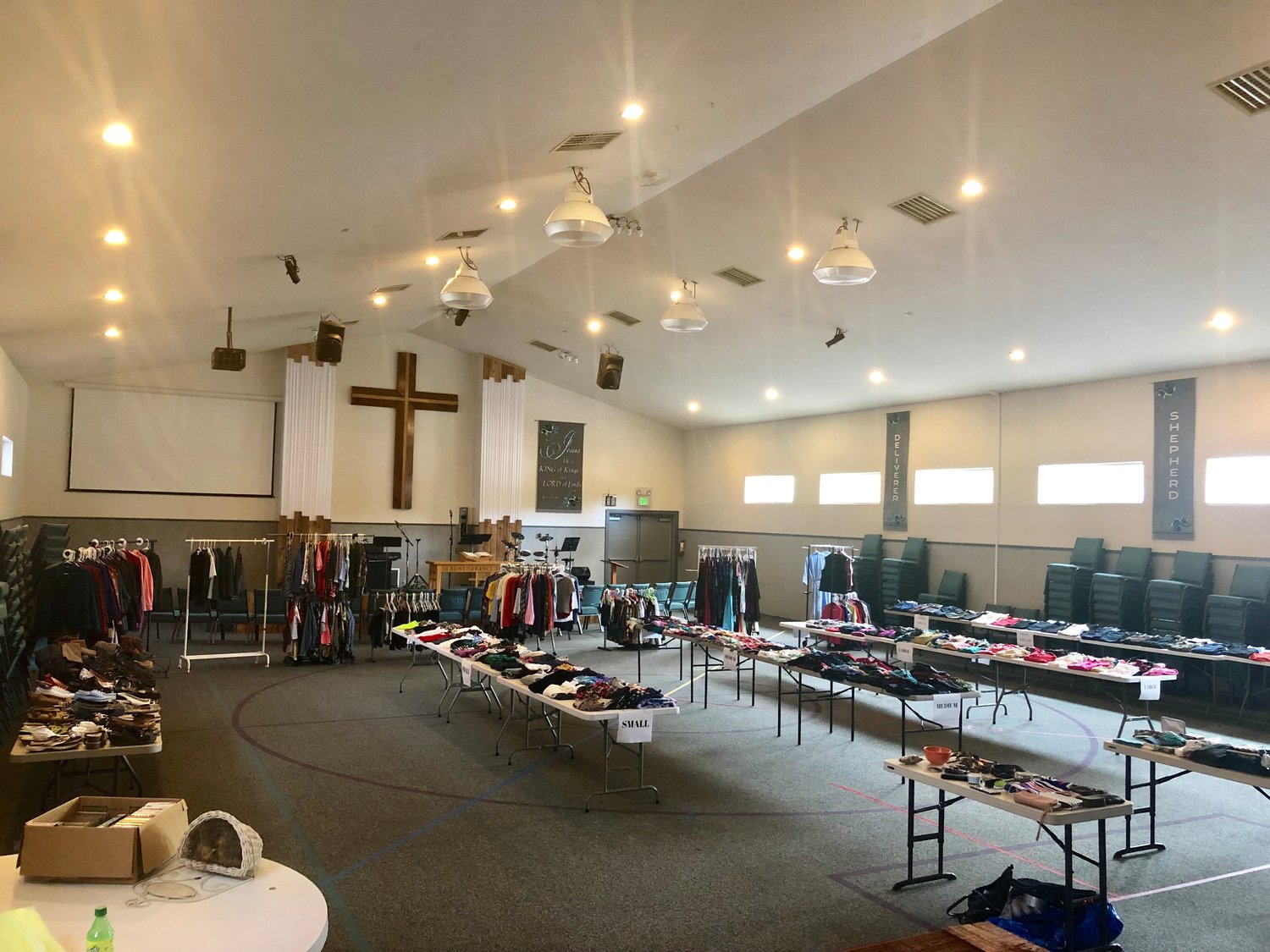 A previous clothing drive is pictured inside the Yacolt Community Church.