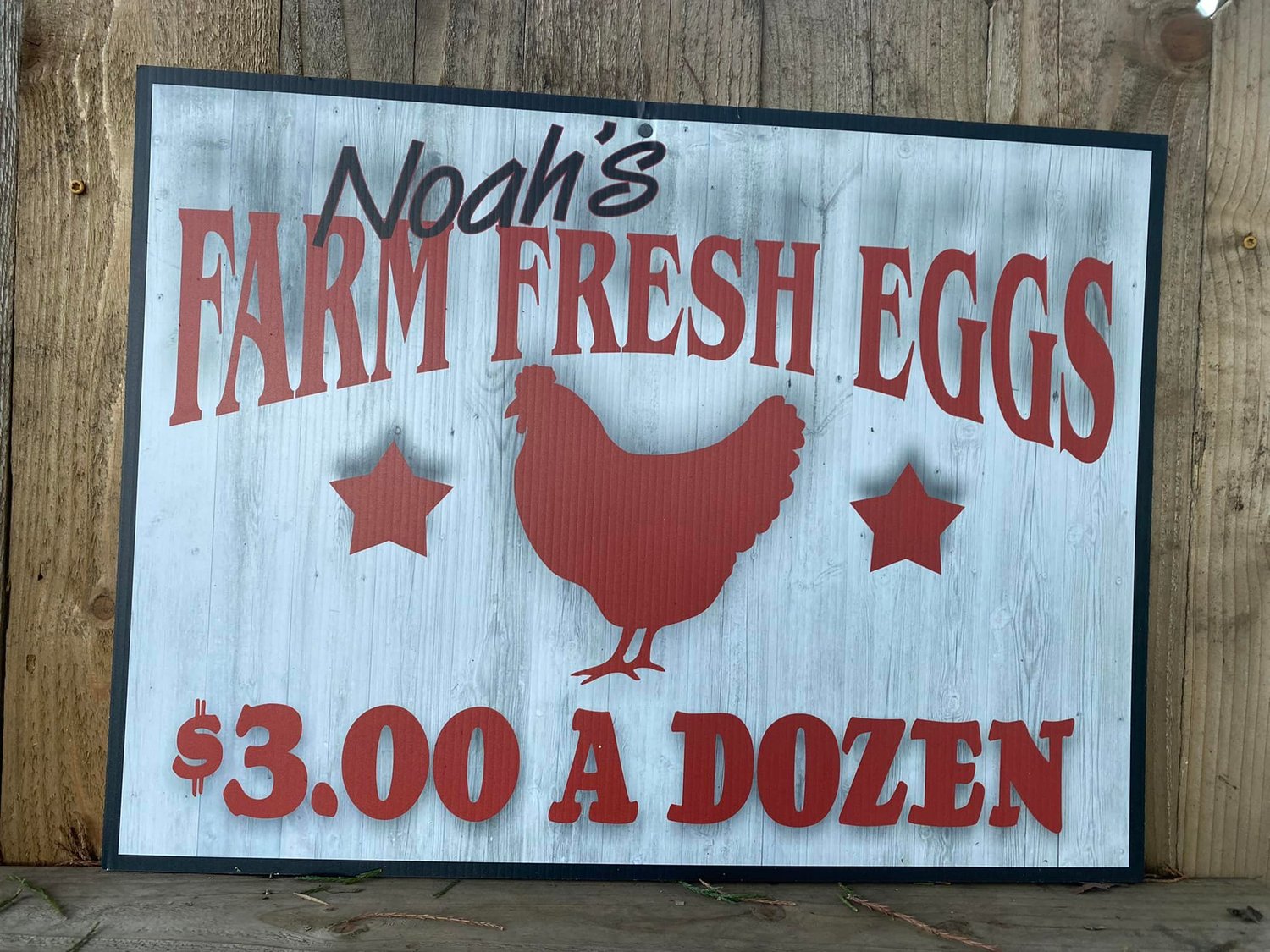 The sign for Noah’s Farm Fresh Eggs is pictured.