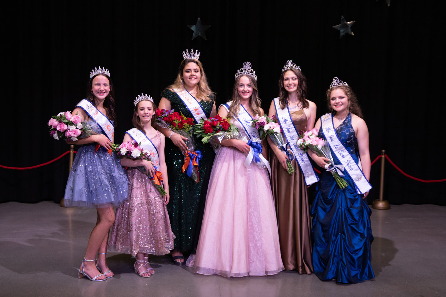 After two years, the 18th annual Miss Teen La Center Pageant took place on Saturday, July 23, at La Center Middle School. This year, titles were added for participants from Ridgefield. From left to right:  Miss Teen Ridgefield Princess Alea Merwin, Miss Teen Ridgefield Princess Savannah Riley, Miss Teen Ridgefield Viveca Johnson, Miss Teen La Center Caitlin Daniels, Miss Teen La Center Princess Kylee Mills and Miss Teen La Center Princess Adrionna McClellan.