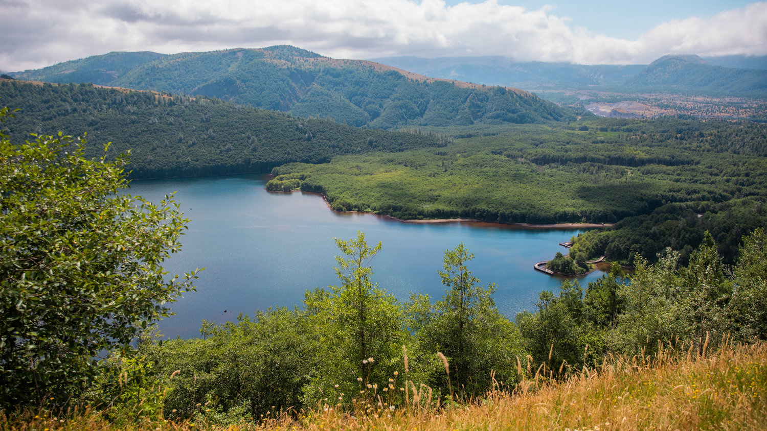Coldwater Lake is seen from outside the Mount St. Helens Science and Learning Center on Wednesday.