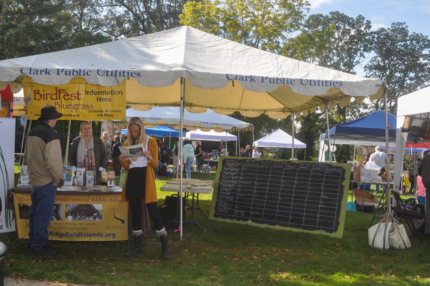 A booth for Clark Public Utilities sits at a previous BirdFest & Bluegrass Festival in Ridgefield.