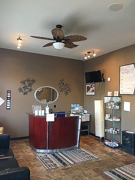 The entrance and front desk of Bodywork Devine in Ridgefield is pictured.