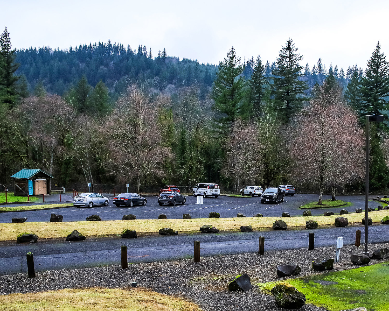 Vehicles take up spots in the parking lot at the Hantwick Road Trailhead.