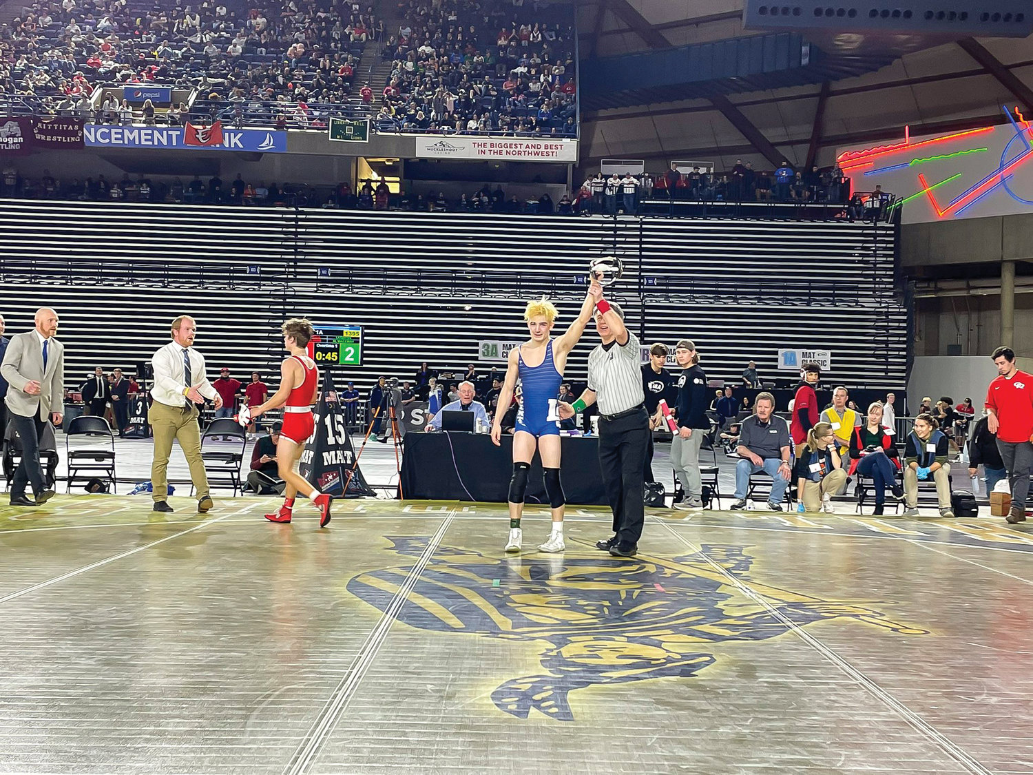 Malachi Wallway, of La Center High School, was named the 2023 WIAA 1A boys state championship wrestler in the 120-pound weight division on Saturday, Feb. 18, at the Mat Classic in Tacoma.