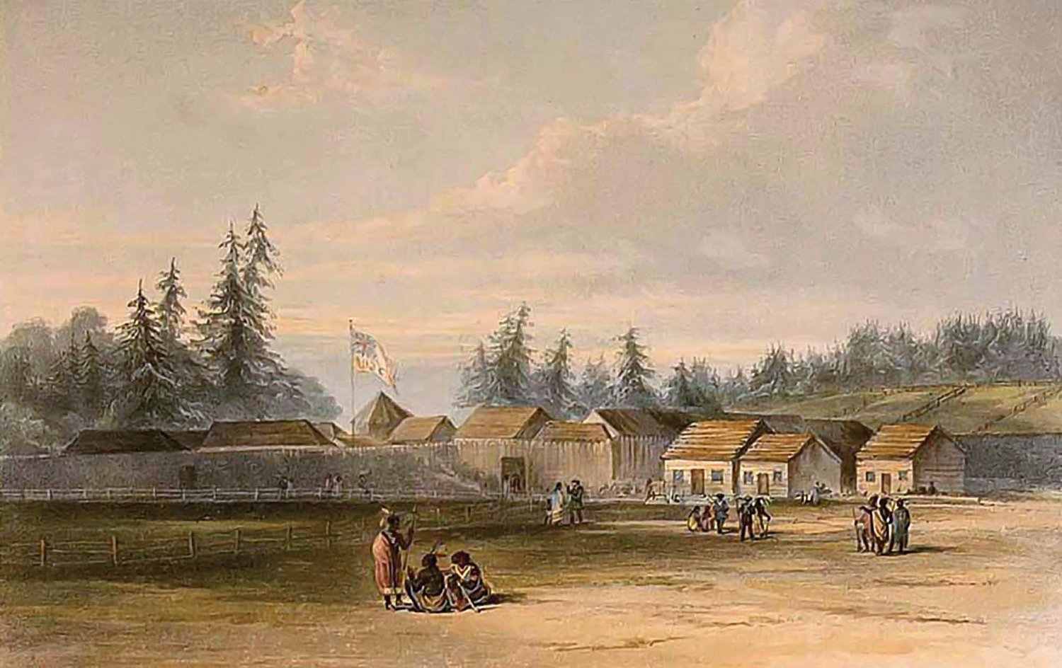 Fort Vancouver is pictured in the sketch by Lt. Henry Warre in 1845.