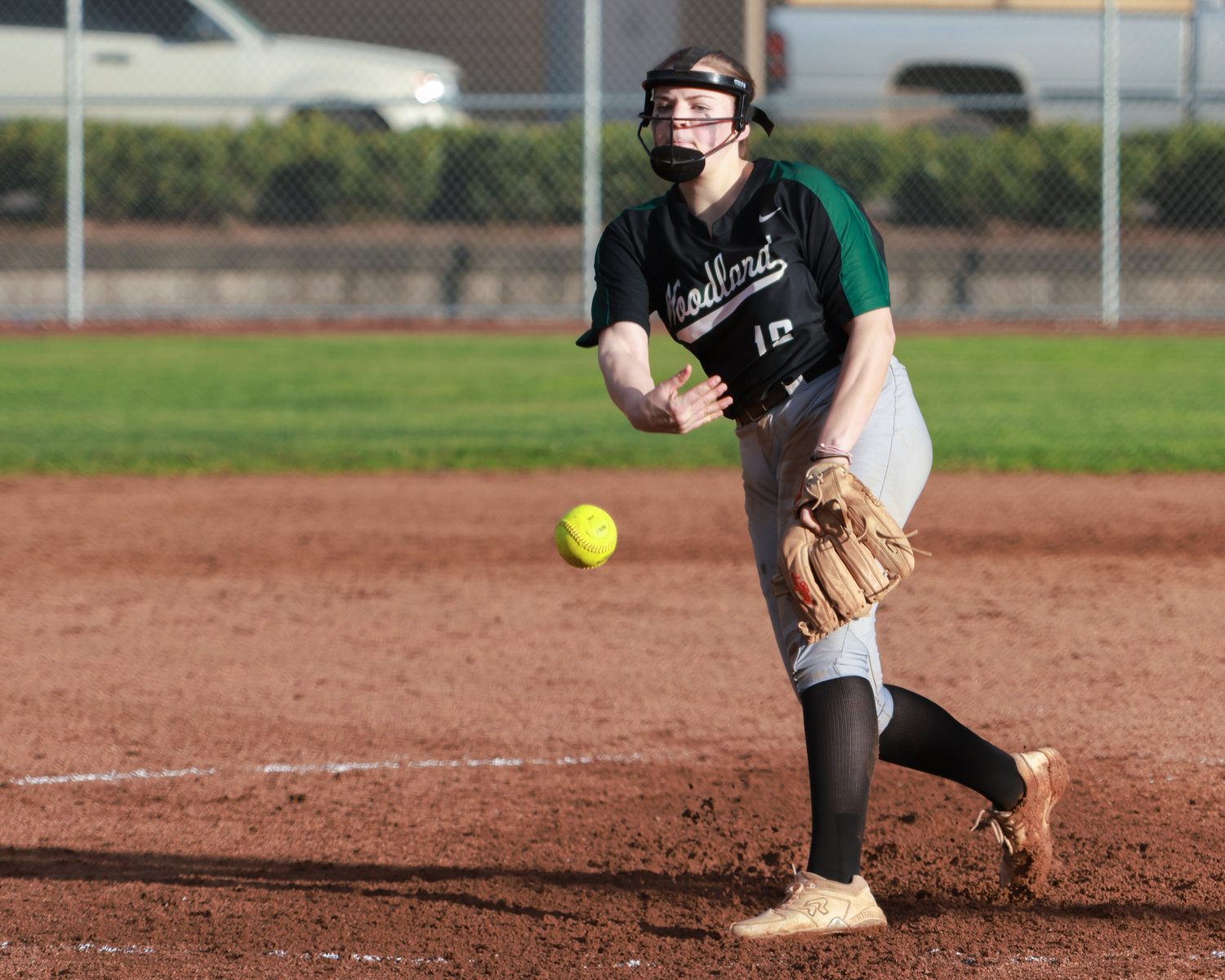 Woodland's Gabi Silveria throws a pitch during a game against Kelso on Wednesday, March 29.