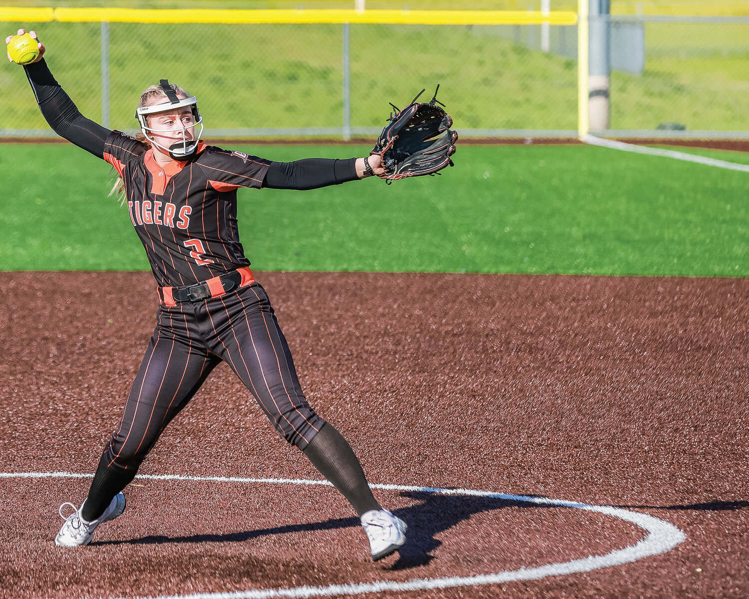 Rylee Rehbein winds up a pitch during Battle Ground's game against Skyview at Fort Vancouver High School on Wednesday, April 12.