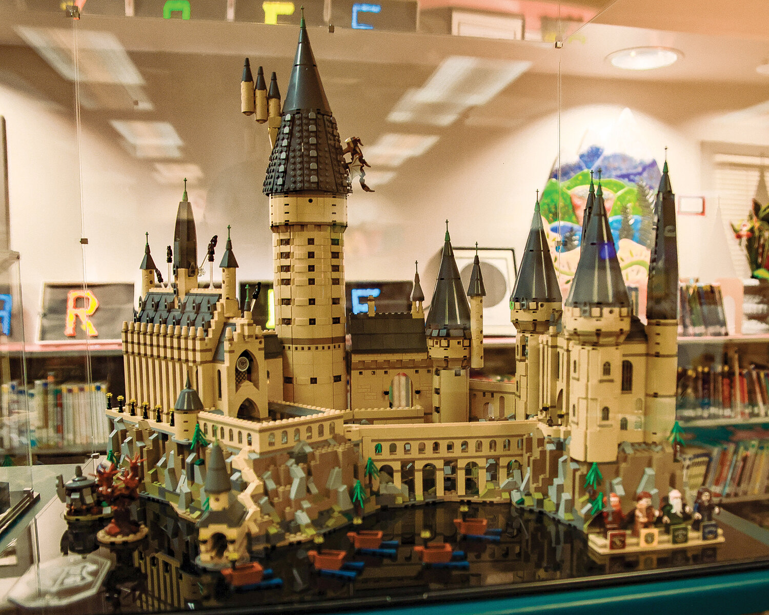 The Lego Harry Potter, Hogwarts Castle is one of Ted Schelvan’s many builds on display in the Captain Strong Primary School’s library, seen on Wednesday, May 3.