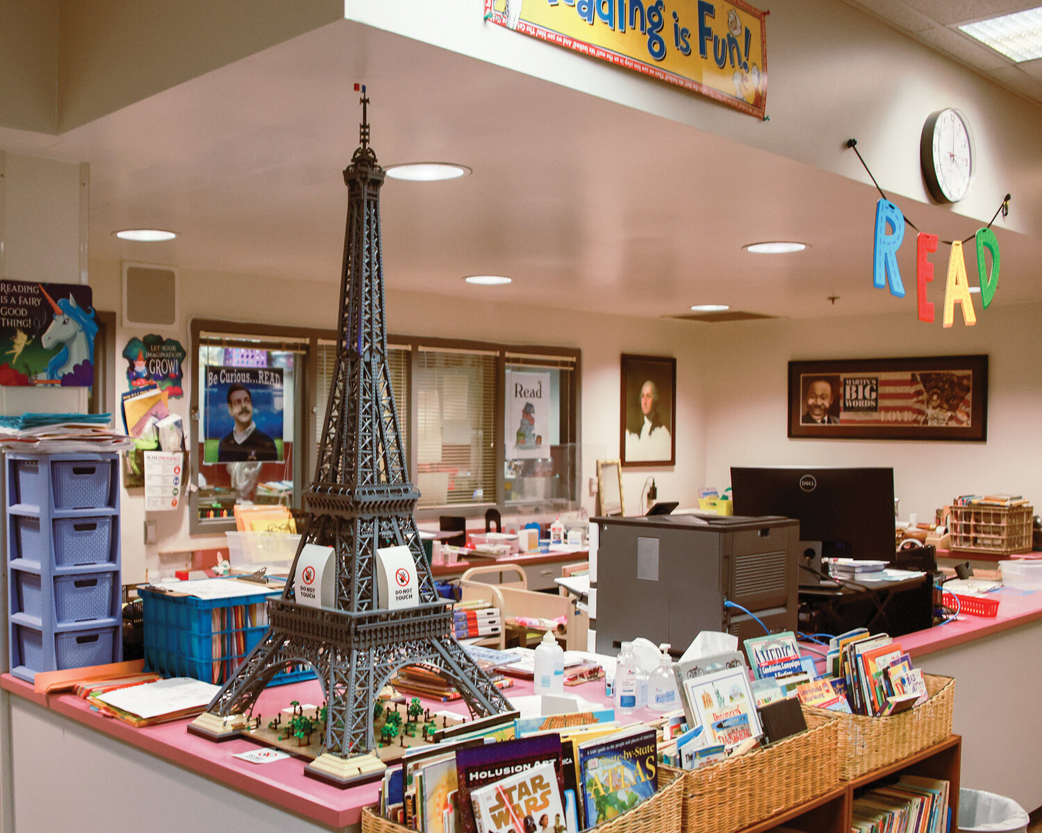 A large Eiffel Tower Lego set built by Ted Schelvan is on display in the Captain Strong Primary School’s library, seen on Wednesday, May 3.