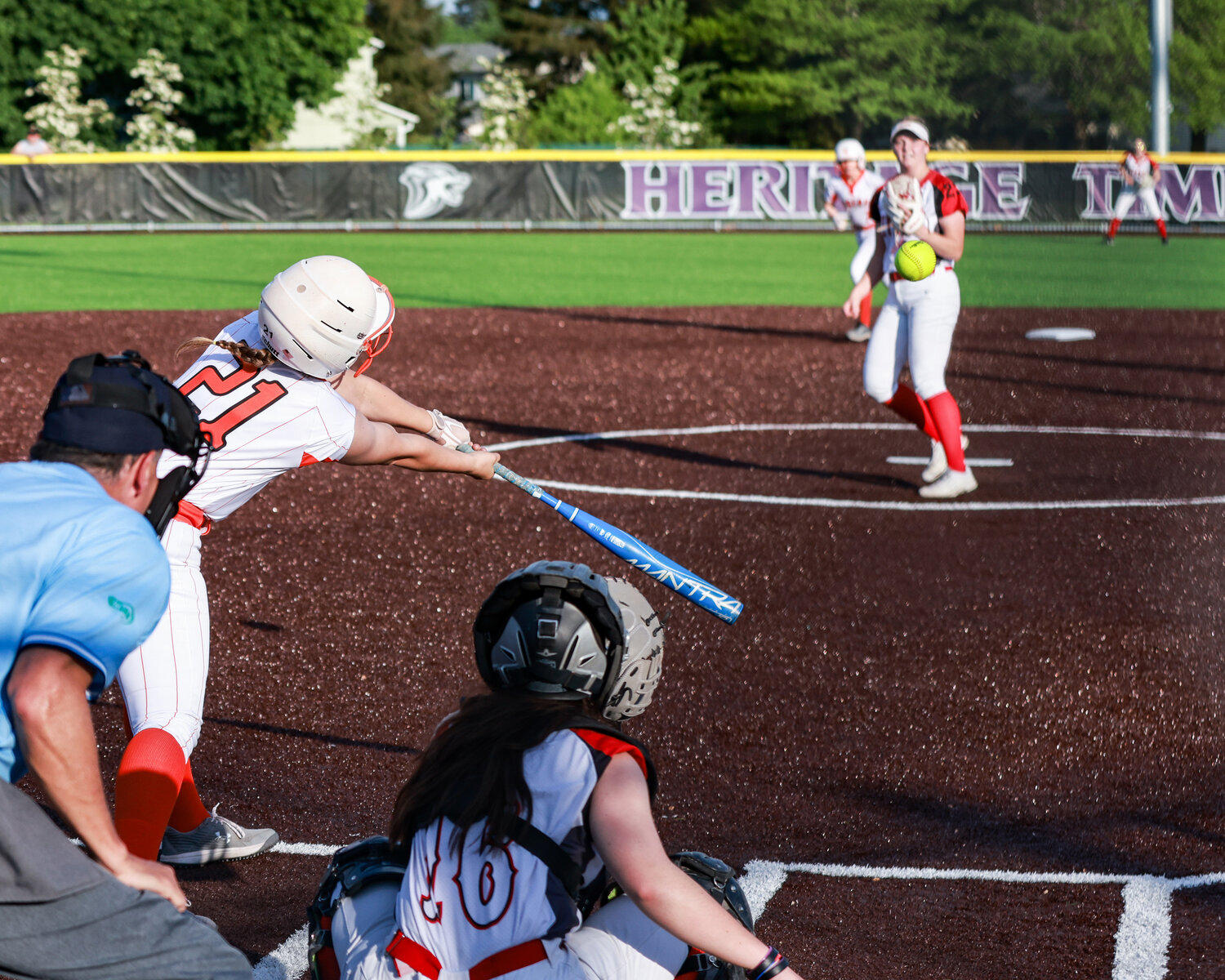 Battle Ground's Brooke Rausch hits a ball for a base hit during the team's 13-0 win over Union on Tuesday, May 16.