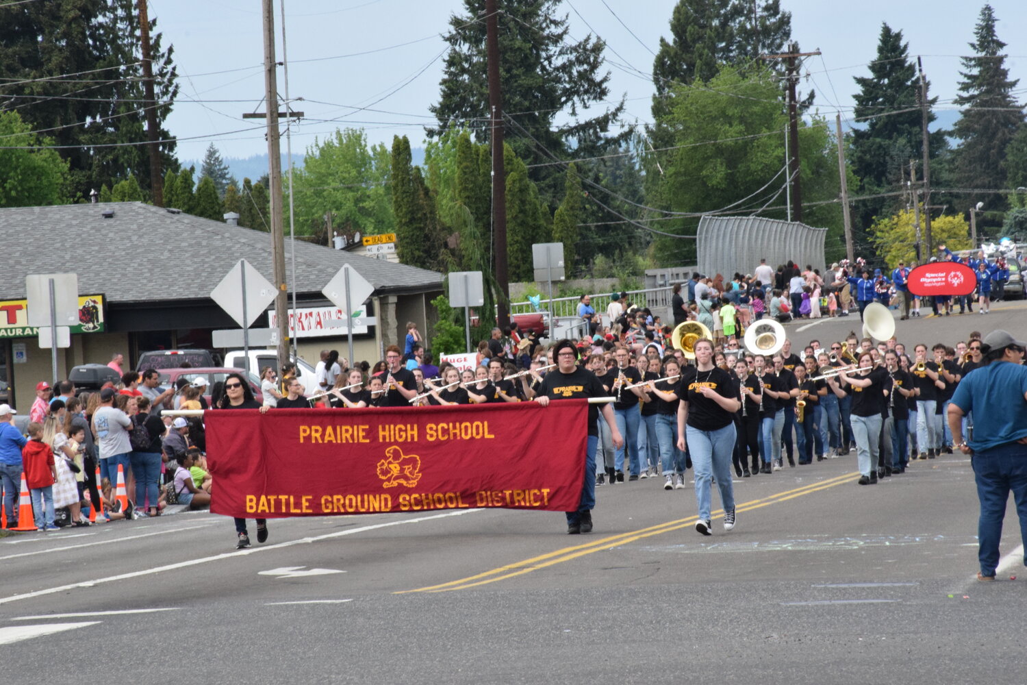 Prairie High School’s marching band takes part in the 2023 Hazel Dell Parade of Bands on May 20.
