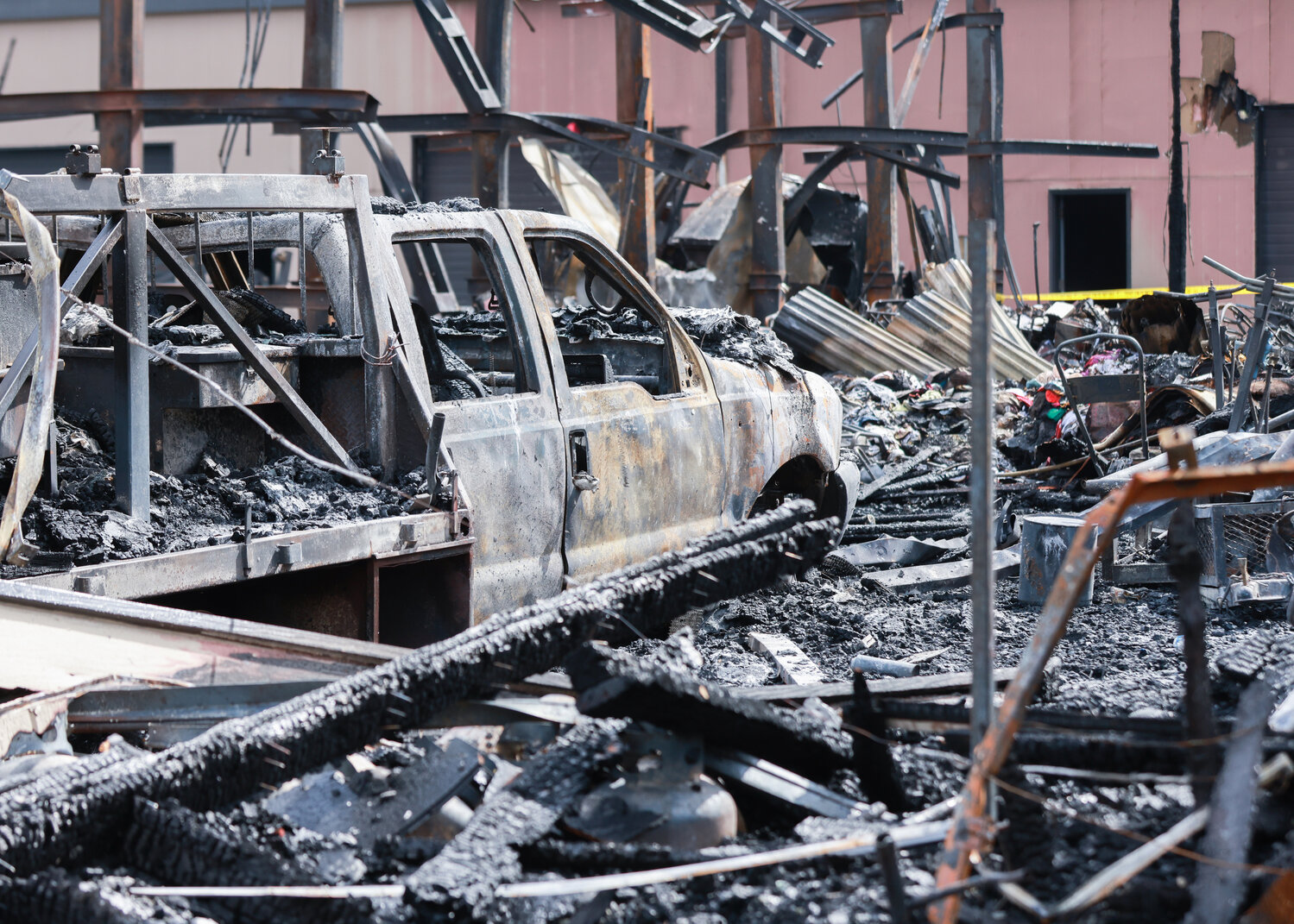 A work truck was destroyed during an industrial building fire in Salmon Creek that started late on Tuesday, June 6.
