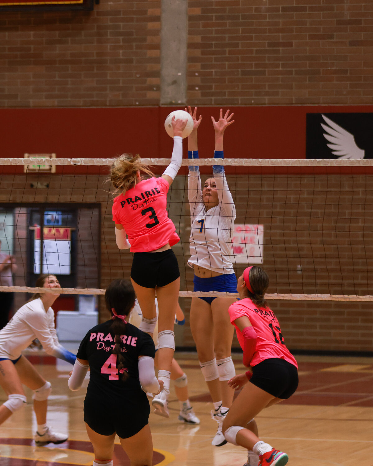 Prairie High School volleyball plays in a match earlier this season. The Falcons placed fifth at the state tournament, Saturday, Nov. 18.