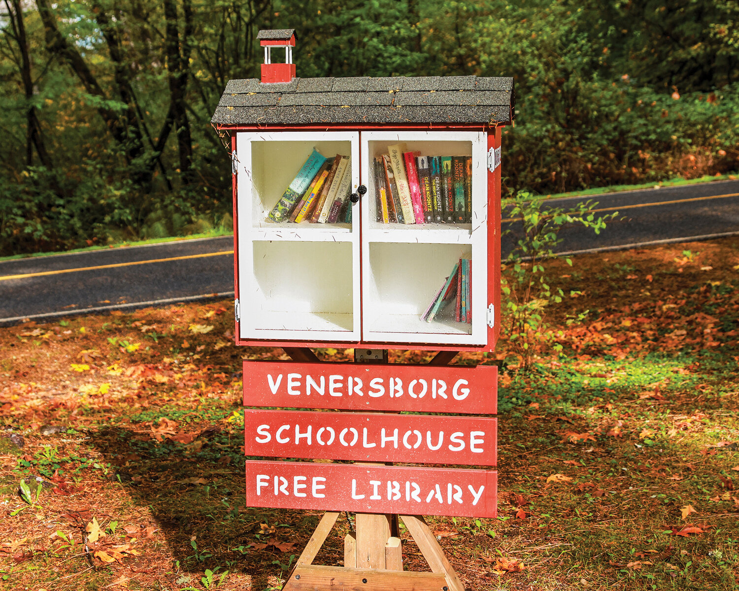 Dave Tripp, a society member, built this mini library to resemble the schoolhouse. The mini library is on the schoolhouse grounds located at 24309 NE 209th St. near Battle Ground.
