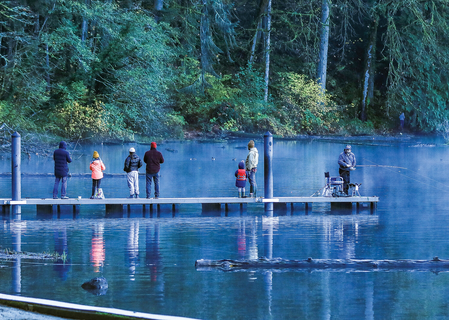 The docks were full of anglers at Battle Ground Lake during the morning of Friday, Nov. 24.