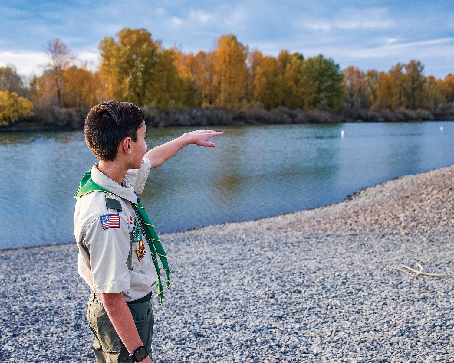 Christian Stiever,  assistant senior patrol leader with Boy Scout Troop 14, looks to the north end of Lake River from the Ridgefield Kayak Launch. His Eagle Scout project, planned for April of next year, is to report abandoned boats in Lake River and around Bachelor Island to the Port of Ridgefield.
