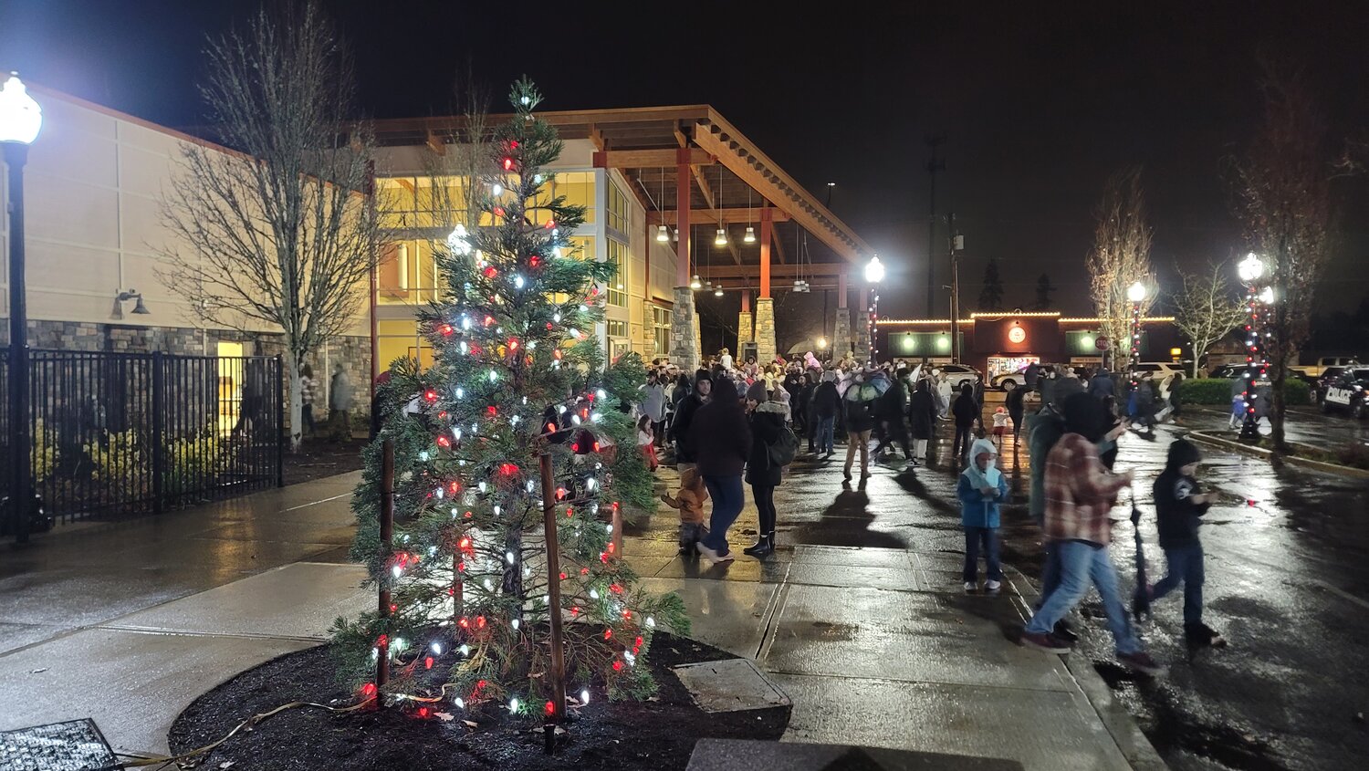 The City of Battle Ground's younger Christmas tree is still a work in progress as it grows taller each year. City staff lit the tree during a celebration on Friday, Dec. 1. 