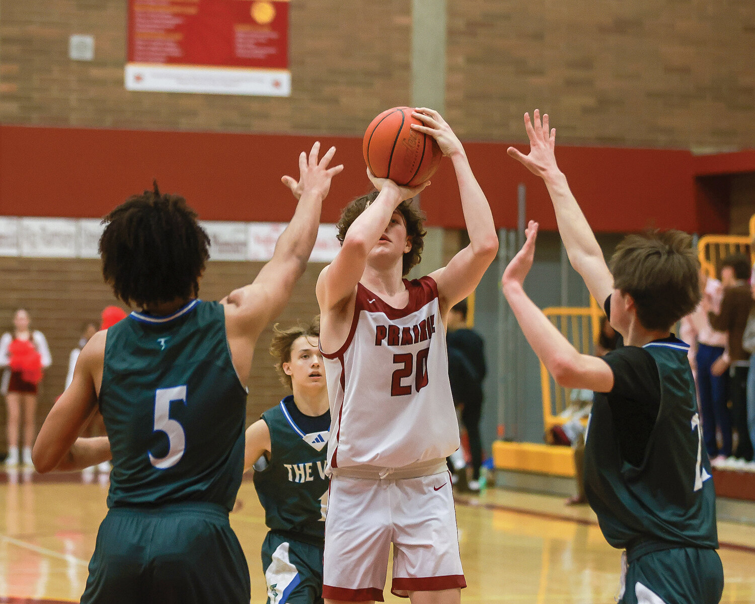 Prairie sophomore forward Carson Morningstar attempts a shot during the Falcons’ 61-60 win over Mountain View on Wednesday, Jan. 25.