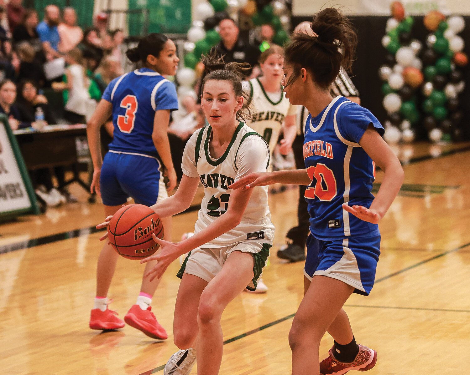 Woodland's Lainey Haden drives the lane during the Beavers’ 57-45 loss to the Ridgefield Spudders on Friday, Feb. 2.
