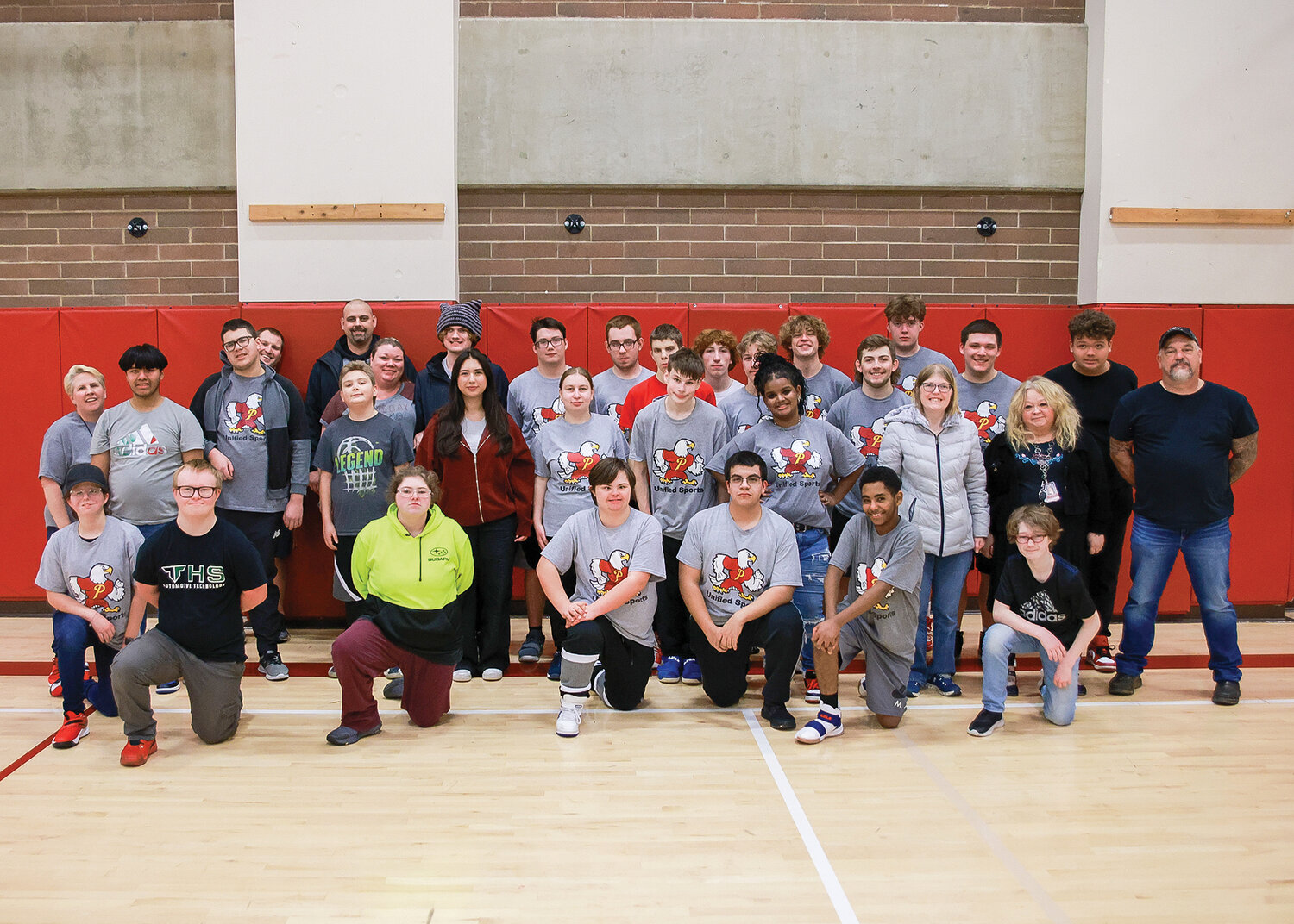 Prairie High School unified basketball athletes, partners, coaches and parents got together for a group photo after their Tuesday, Jan. 30 practice.