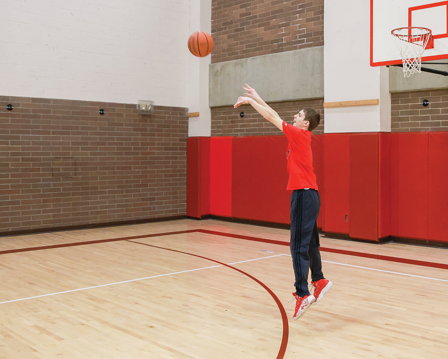 Prairie High School unified basketball athlete Luke Matey attempts a shot in practice on Tuesday, Jan. 30.